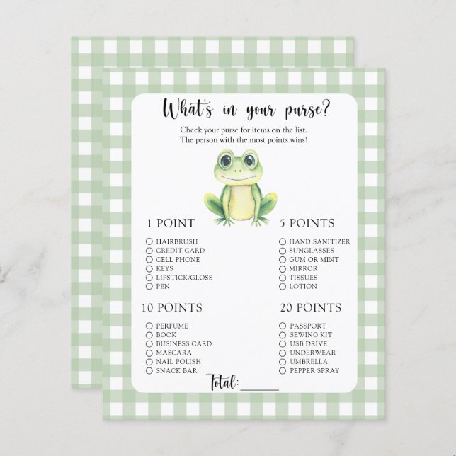What's in your purse Frog baby shower game (Front/Back)