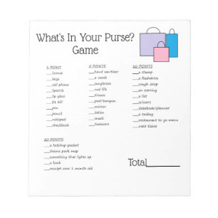 "What's In Your Purse" Game Notepad