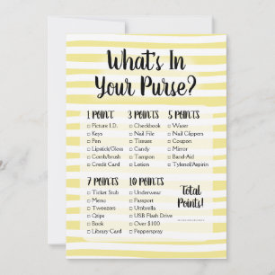 What's In Your Purse Game Yellow White Shower