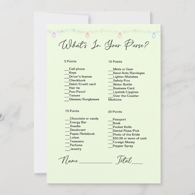 What's In Your Purse Hanging Lights Bridal Shower Invitation (Front)