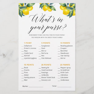 Whats In Your Purse Lemon Bridal Shower Theme Game