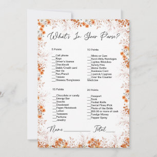What's In Your Purse Orange Floral Bridal Shower Invitation
