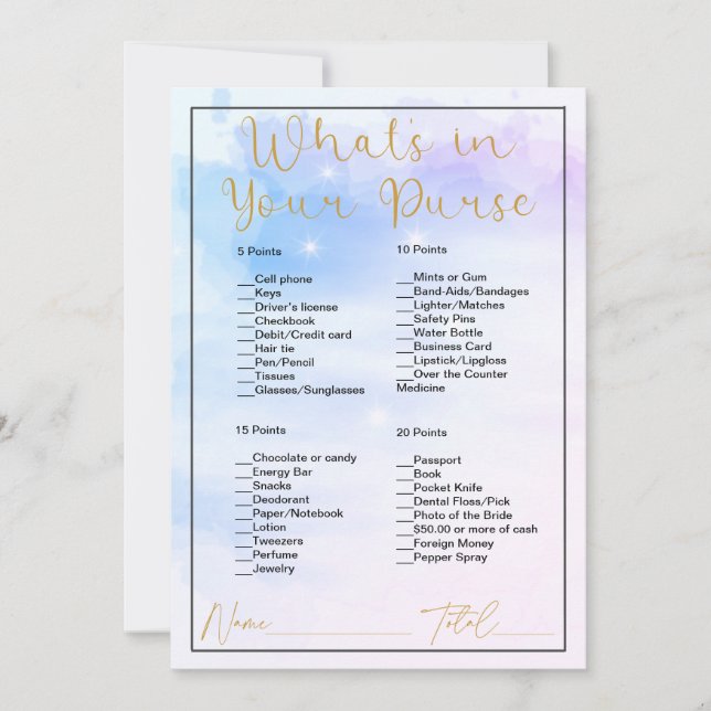 What's In Your Purse Pastel Clouds Bridal Shower Invitation (Front)