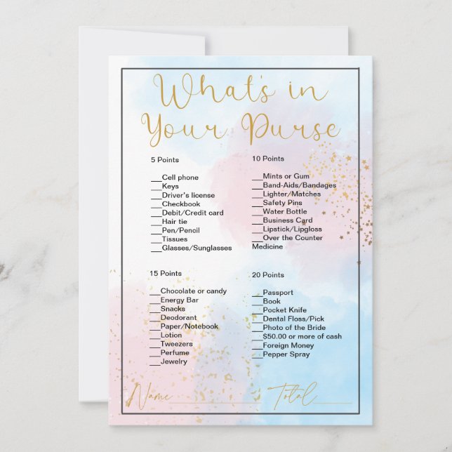 What's In Your Purse Pink & Blue Bridal Shower Invitation (Front)