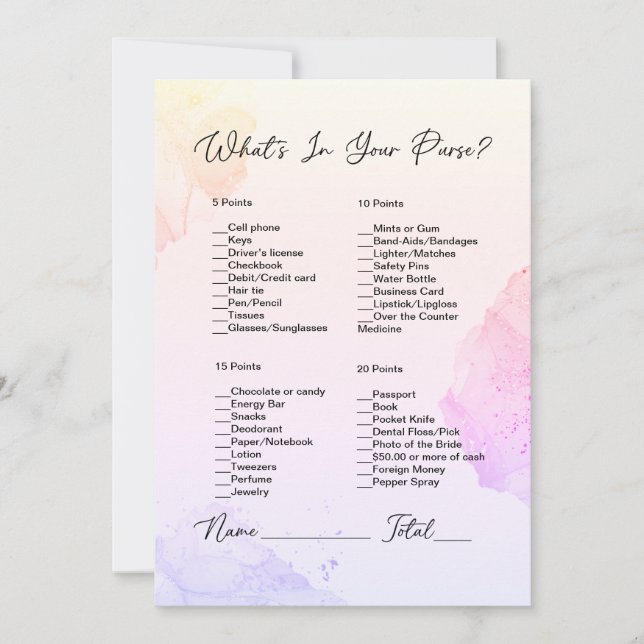 What's In Your Purse Pink & Purple Bridal Shower Invitation (Front)