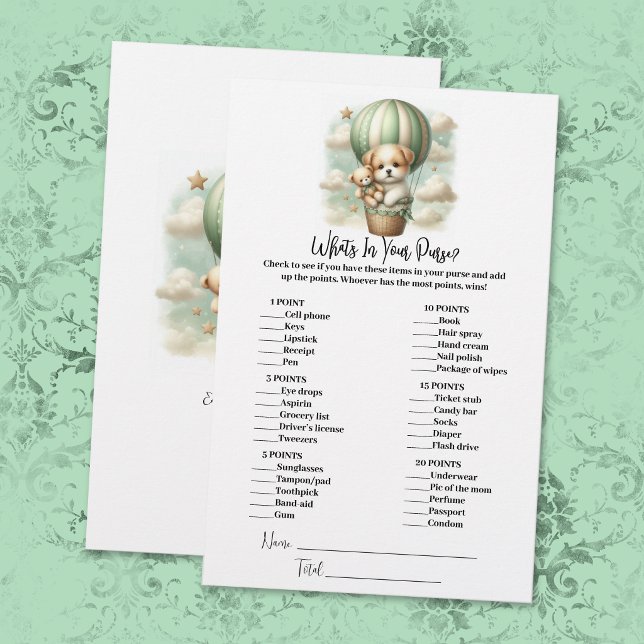 What's In Your Purse Puppy Baby Shower Game Card (Creator Uploaded)