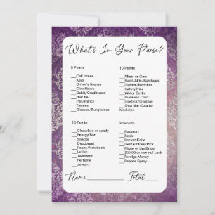 What's In Your Purse Purple Damask Bridal Shower Invitation