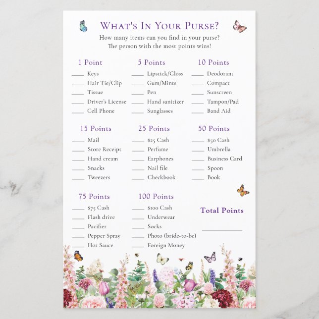 What's In Your Purse | Purple Pink Flowers (Front)