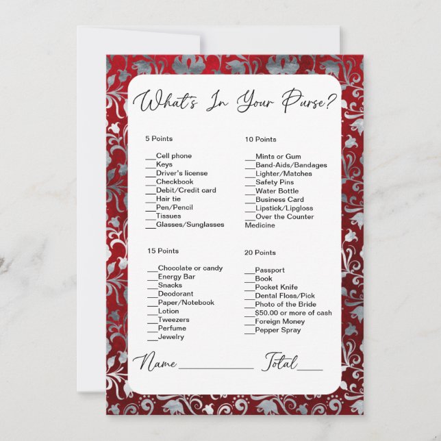 What's In Your Purse Red Victorian Bridal Shower Invitation (Front)