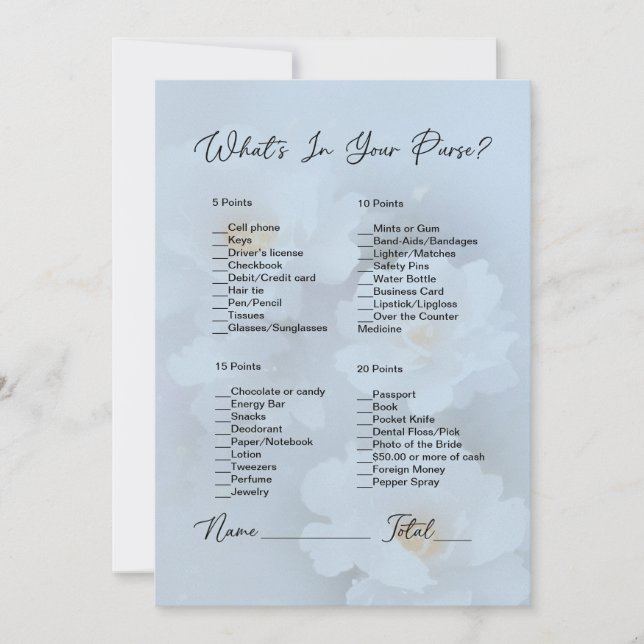 What's In Your Purse White Floral Bridal Shower Invitation (Front)