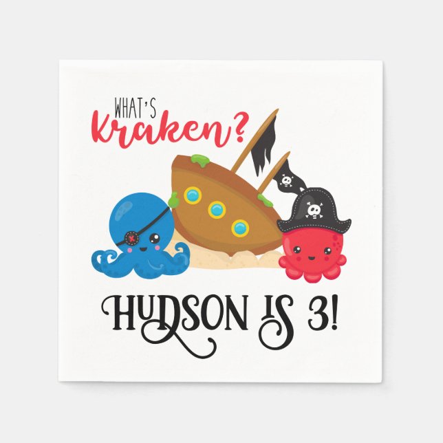 "What's Kraken" Octopus Pirate Children's Birthday Napkin (Front)