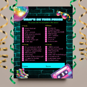 What's on your phone 90s Neon Disco Birthday Game