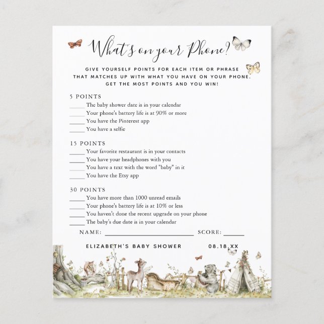 What's On Your Phone | Baby Shower Game (Front)