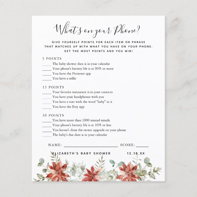 What's On Your Phone | Baby Shower Game (Front)