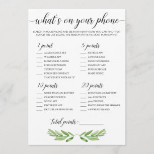 What's On Your Phone Baby Shower Game Green Leaves