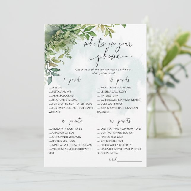 What's On Your Phone Baby Shower Game Invitation (Standing Front)