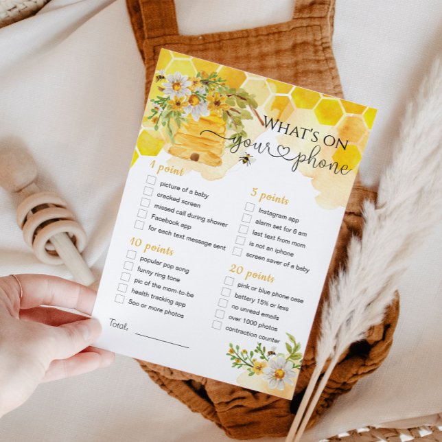 What's On Your Phone Bee Themed Baby Shower Game Invitation (Creator Uploaded)