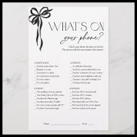 What's On Your Phone Black Bow Bridal Shower Game