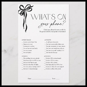 What's On Your Phone Black Bow Bridal Shower Game
