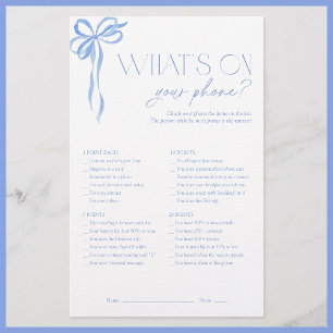 What's On Your Phone Blue Bow Bridal Shower Game