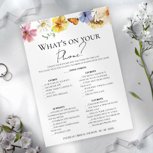 What's On Your Phone Boho Bridal Shower Game Card