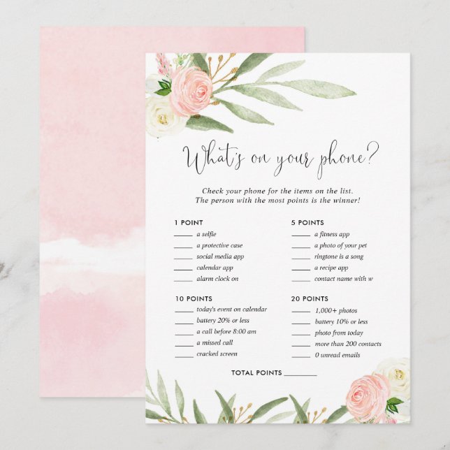 What's on your phone bridal baby shower game pink invitation (Front/Back)