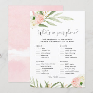 What's on your phone bridal baby shower game pink invitation