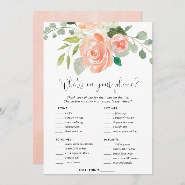 What's on your phone bridal shower game peach invitation (Front/Back)