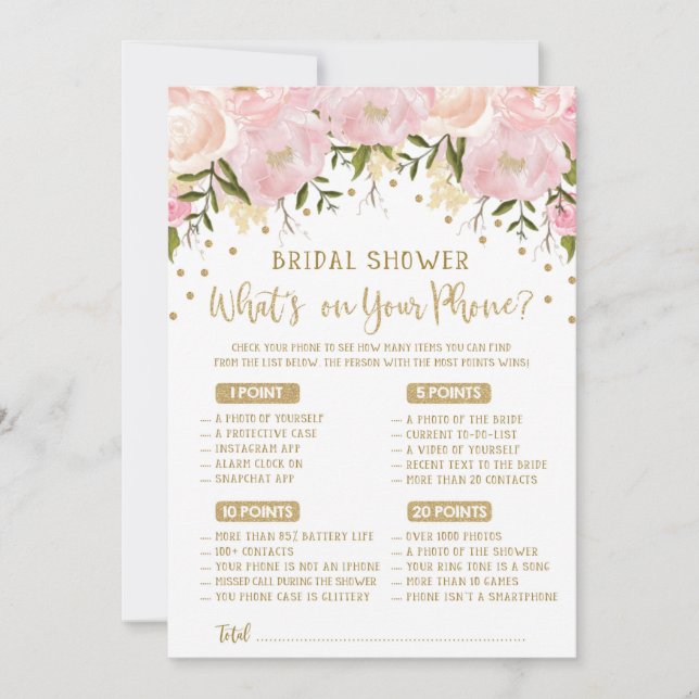 What's on your phone bridal shower game pink gold (Front)