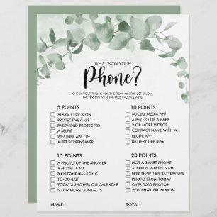 What's on your Phone Eucalyptus Bridal Shower Game
