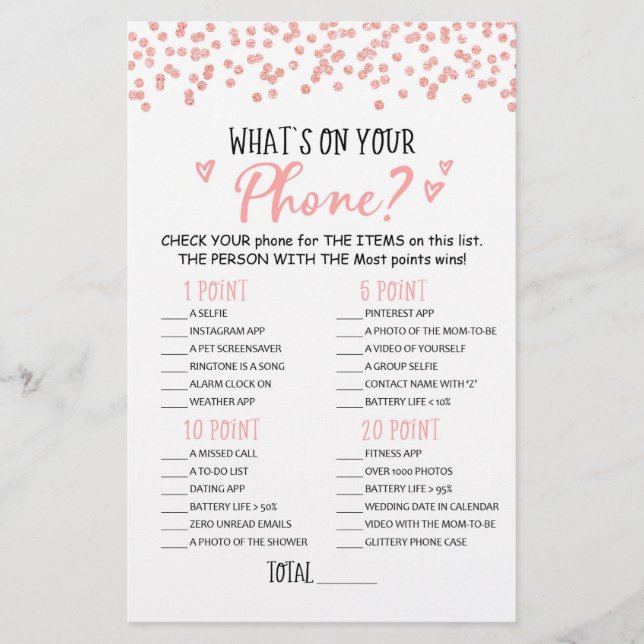 What's on your Phone? Game Baby Shower Party game (Front)