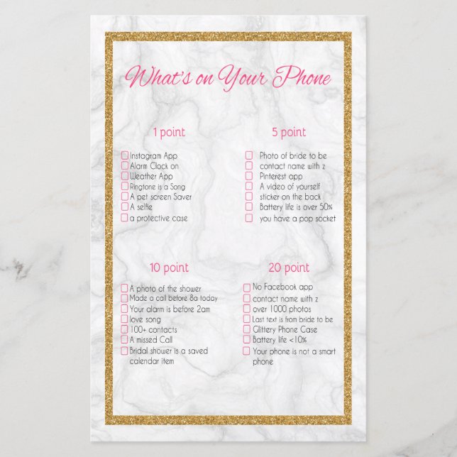 What's On Your Phone Marble & Gold Bridal Shower (Front)