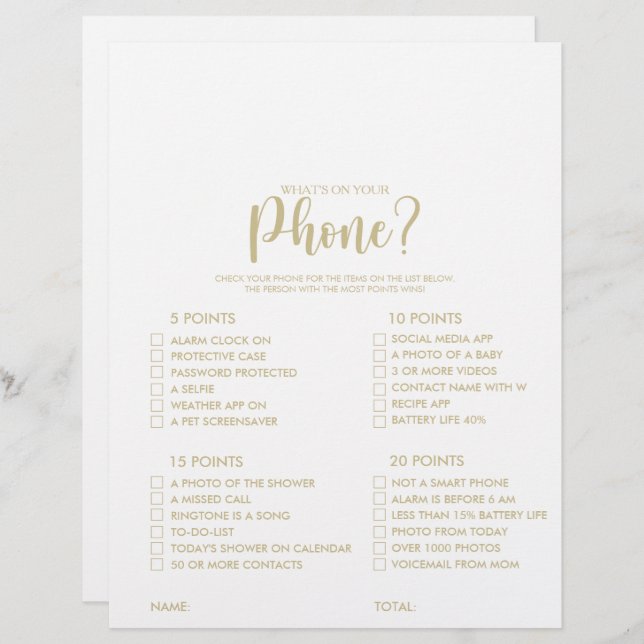 What's on your Phone Minimalist Bridal Shower Game (Front/Back)