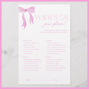 What's On Your Phone Pink Bow Bridal Shower Game