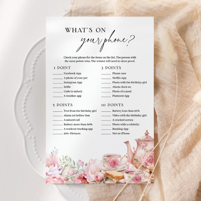 What's On Your Phone Pink Floral Tea Party Game (Creator Uploaded)