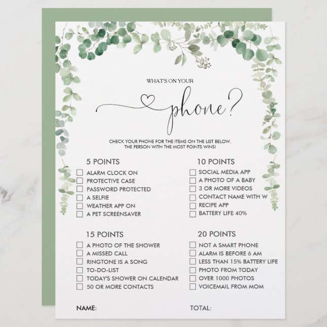 What's on your Script Phone Bridal Shower Game (Front/Back)