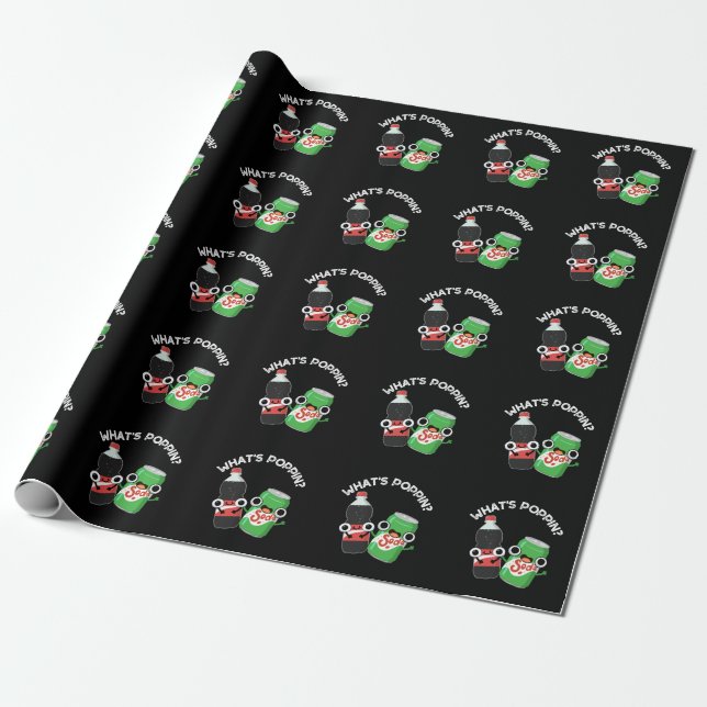 What's Poppin Funny Soda Pop Pun Dark BG Wrapping Paper (Unrolled)