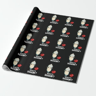 What's Shakin Funny Cherry Milkshake Pun Dark BG Wrapping Paper