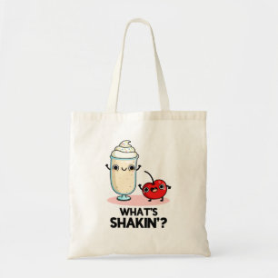 What's Shakin Funny Cherry Milkshake Pun Tote Bag