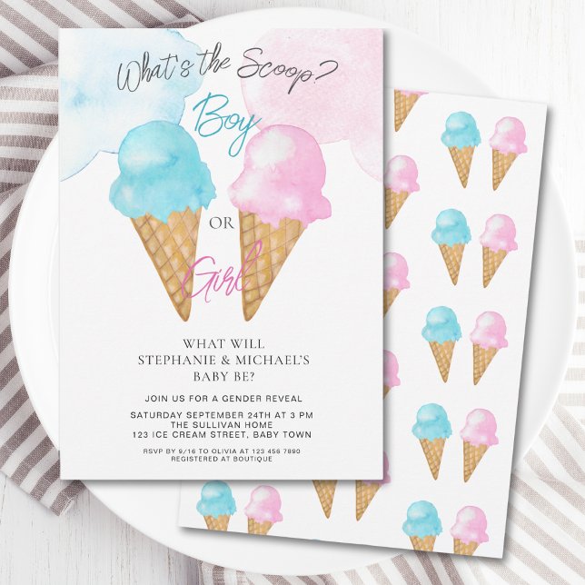 What's The Scoop Boy Or Girl Gender Reveal Party  Invitation (Creator Uploaded)