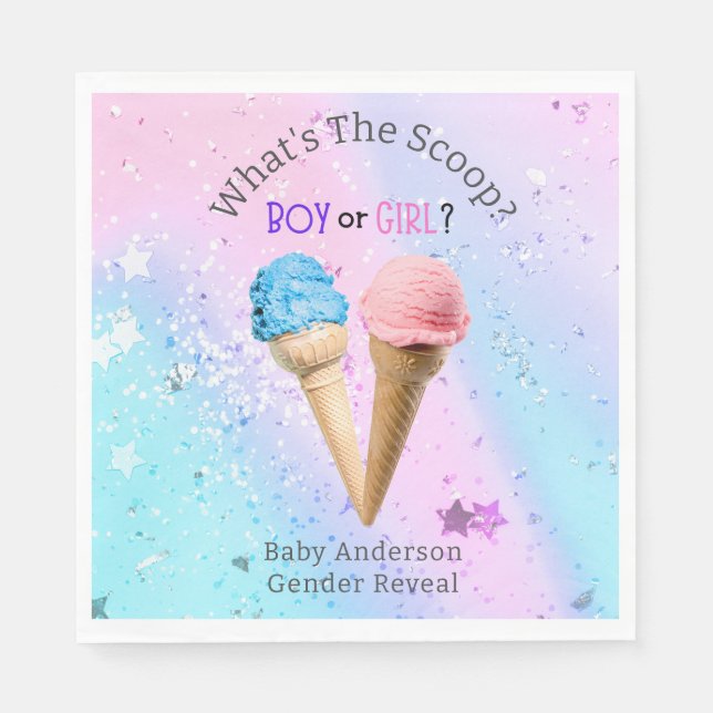 What's The Scoop Gender Reveal Ice Cream Custom Napkin (Front)