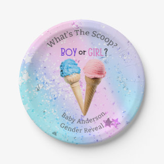 What's The Scoop Gender Reveal Ice Cream Custom Paper Plate