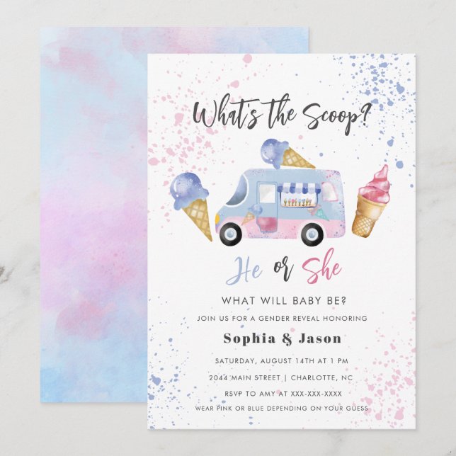 What's the Scoop Gender Reveal Ice Cream  Invitation (Front/Back)