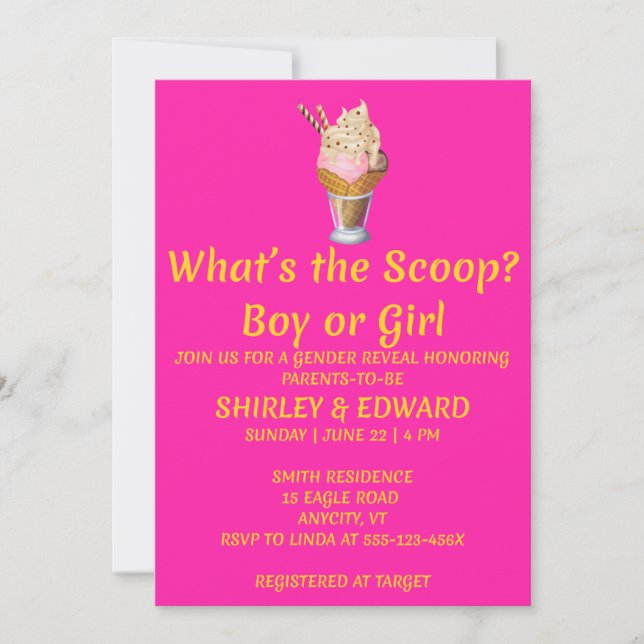 What's the Scoop gender reveal party Invitation (Front)