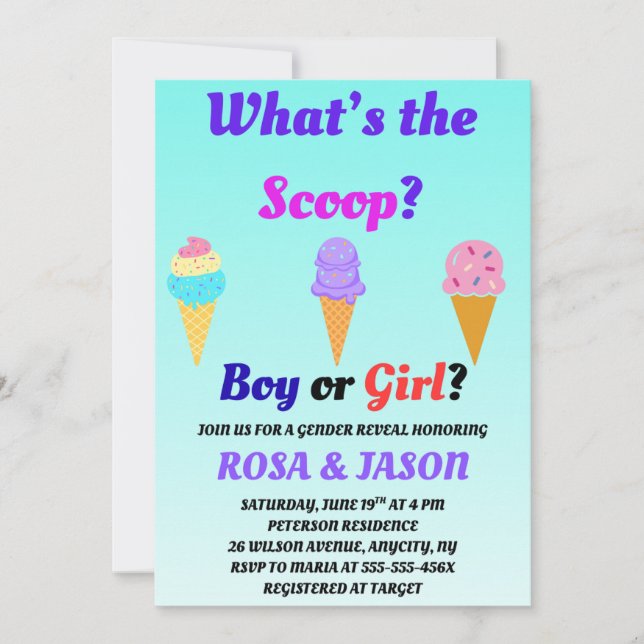 What's the Scoop gender reveal party Invitation (Front)