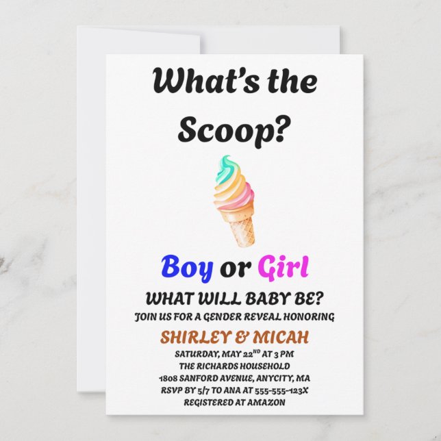 What's the Scoop gender reveal party Invitation (Front)