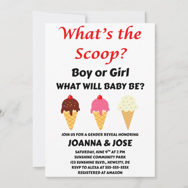 What's the Scoop gender reveal party Invitation (Front)