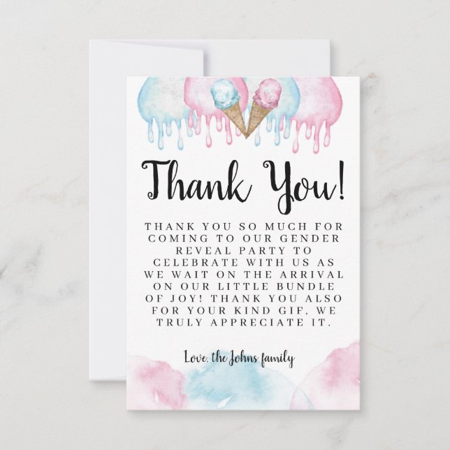 What's the scoop gender reveal Thank you Card. Card (Front)
