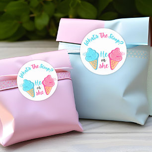 What's the Scoop Ice Cream Gender Reveal Favor Classic Round Sticker