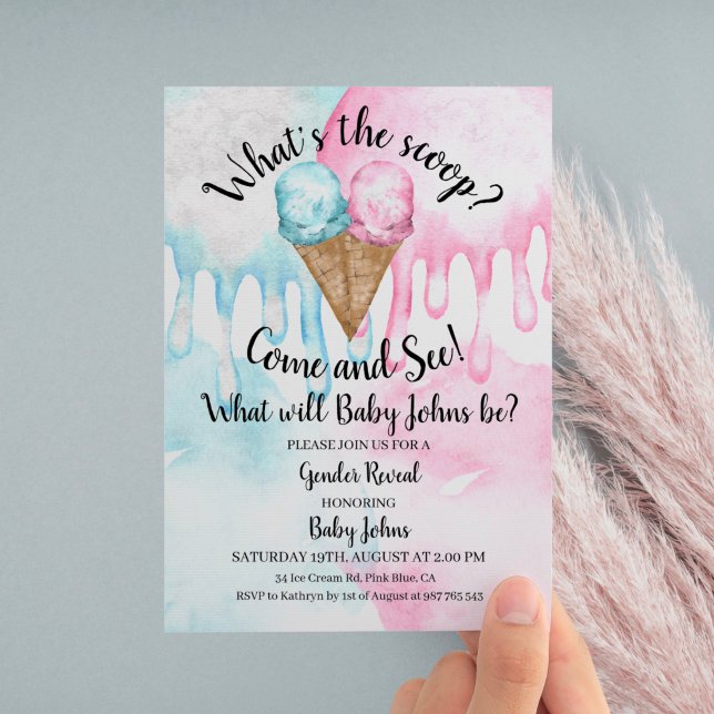 What's the scoop ice cream gender reveal  invitation (Creator Uploaded)